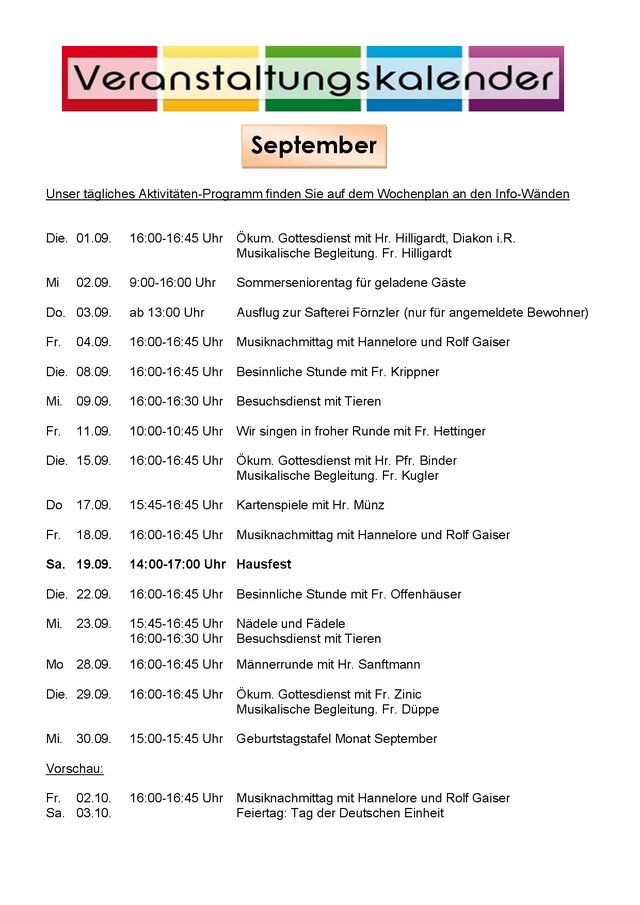 Titelseite 09/2026 – Veranstaltungskalender September 2026
